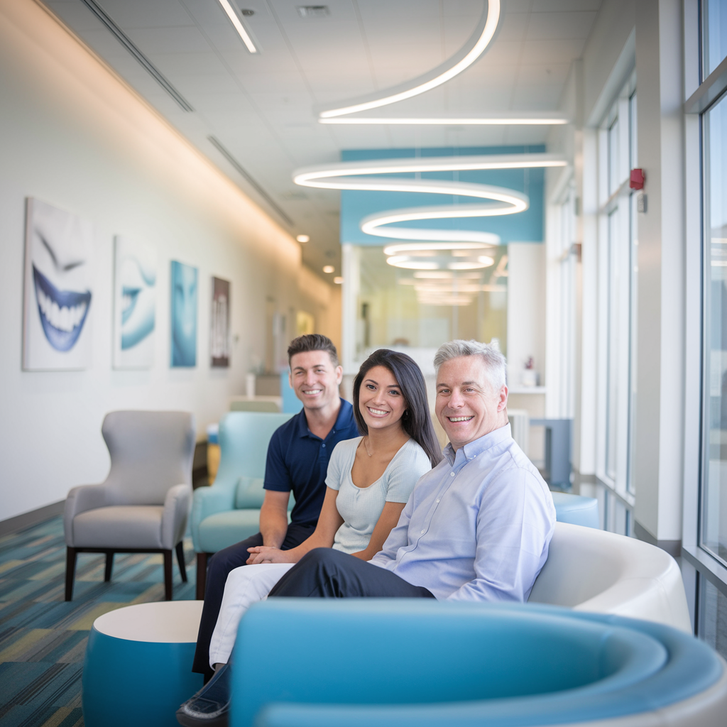 Modern orthodontic office with happy patients